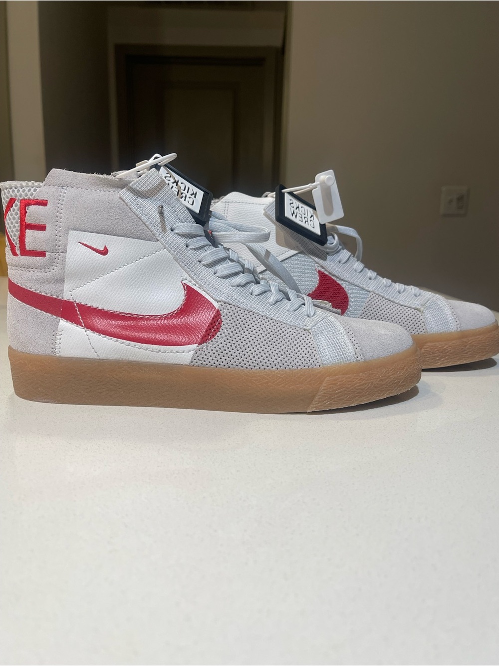 Nike Blazer Mid-Top Sneakers in White and Red with Gum Sole